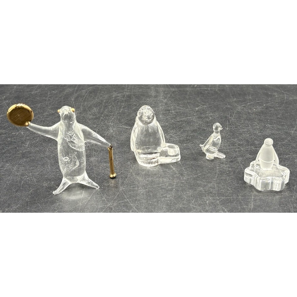 Lot Of 4 Glass & Plastic Miniature Penguins